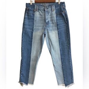 American Eagle Vintage High-Rise Two-Tone Raw Hem Denim Jeans Size 14
